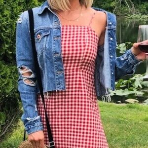 Distressed denim cropped jacket